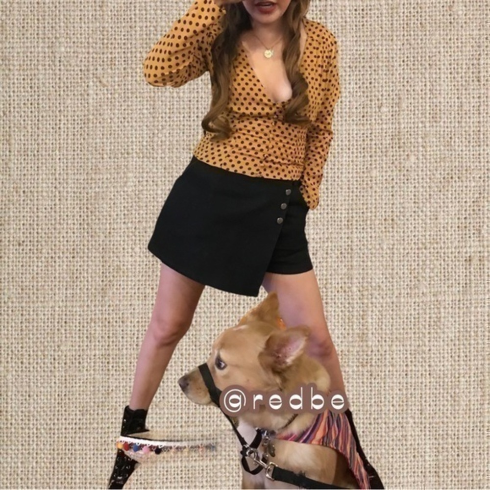 Black denim mini skirt with shorts